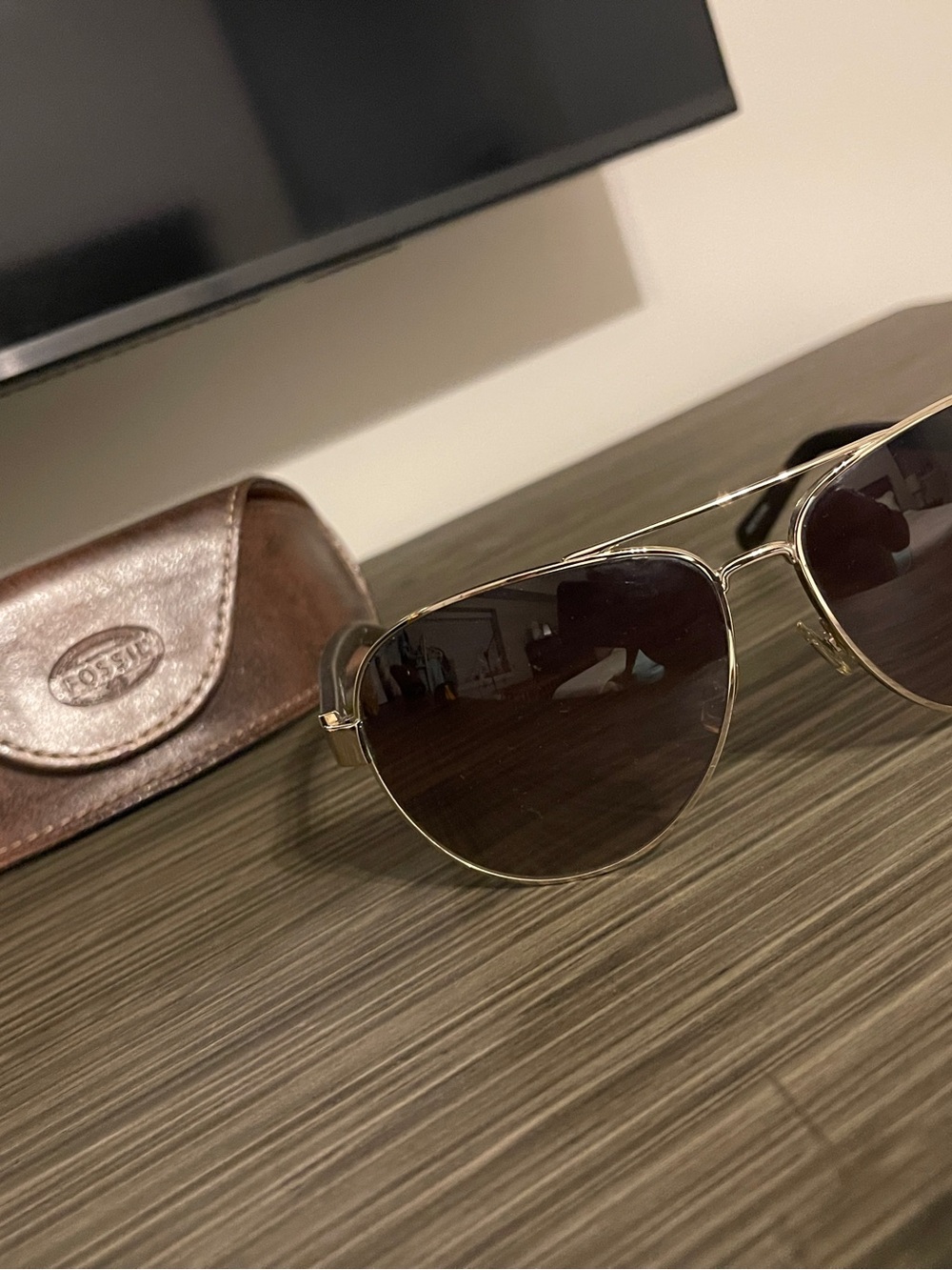 Fossil Men's Aviator Sunglasses Gold Frame with Brown Lenses